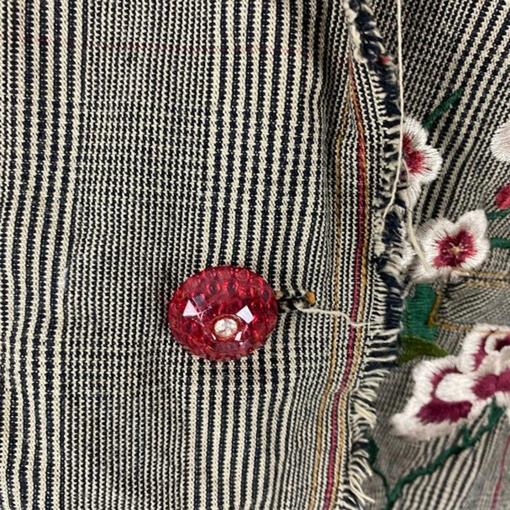 Unique Embellished Striped Blazer Jacket Floral Roses Embroidered Frayed Edges - Picture 5 of 15